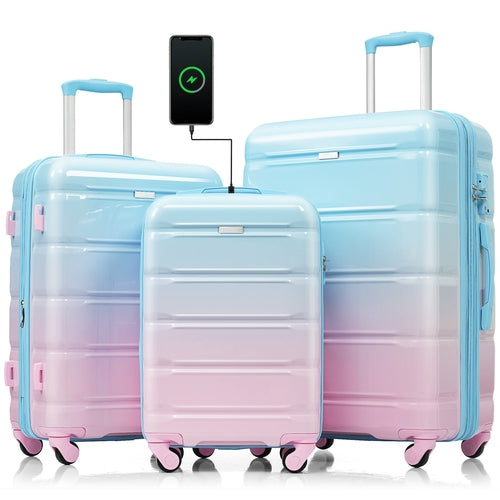 3-piece Luggage Set, 20-inch USB Airline Certified Carry-on ABS+PC