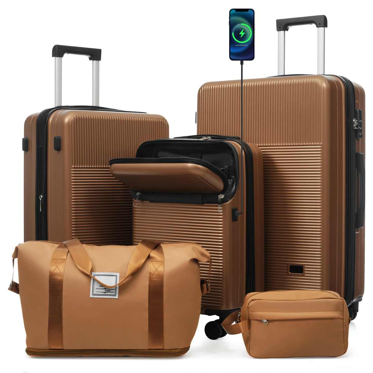 5-Piece ABS Hardshell Luggage Set with Half-Opening Cases and Double