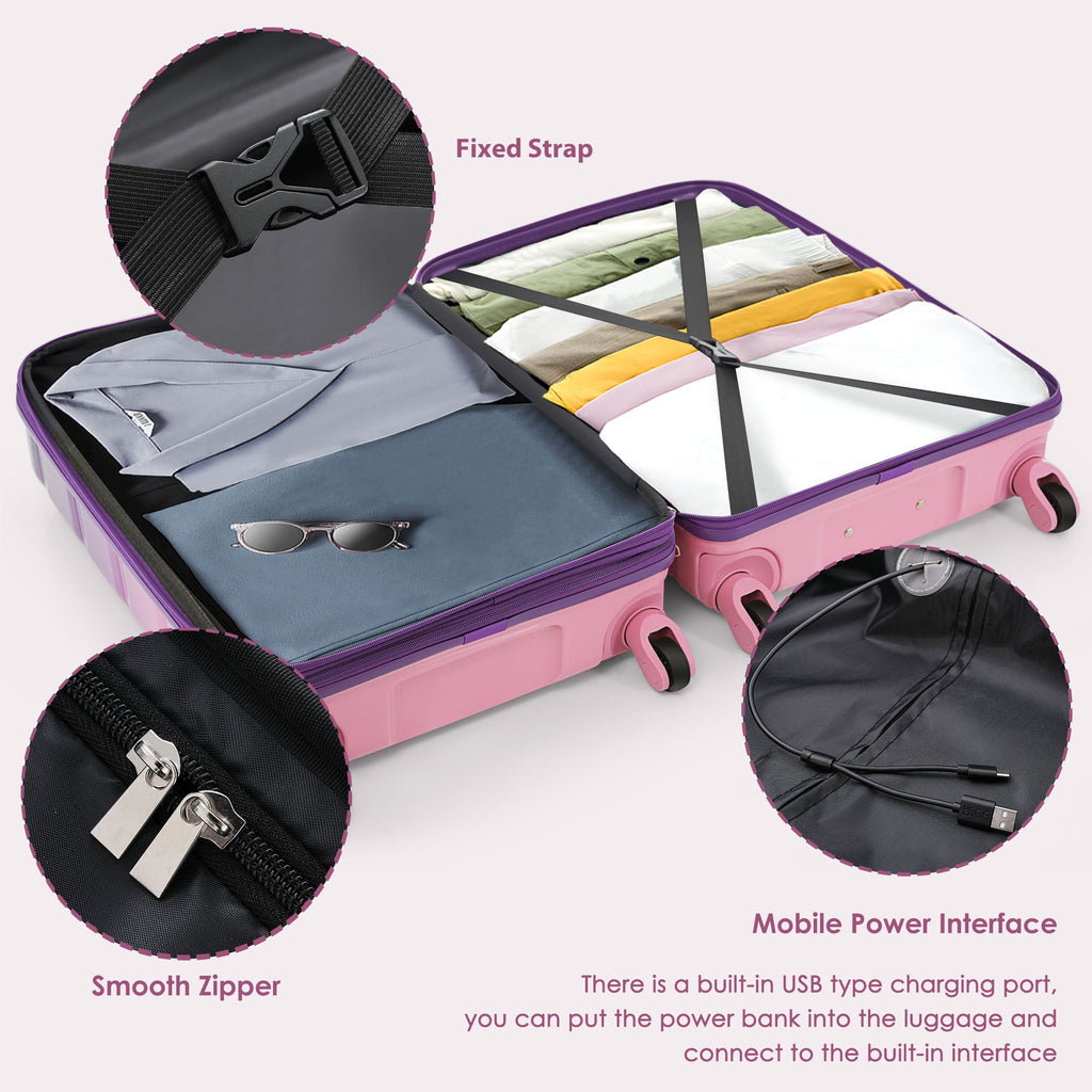 3-piece Luggage Set, 20-inch USB Airline Certified Carry-on ABS+PC