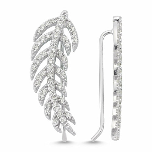 Dainty Silver Feather Ear Cuffs & Climber Earrings