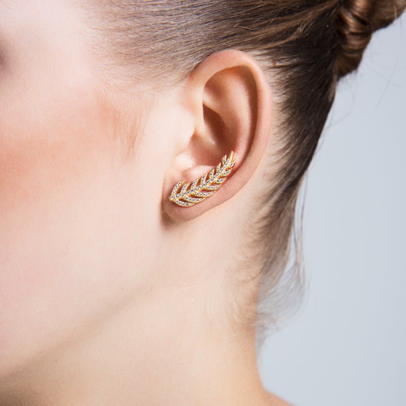 Dainty Silver Feather Ear Cuffs & Climber Earrings