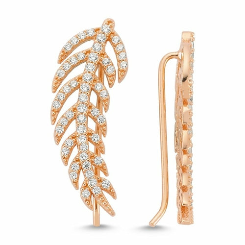 Dainty Silver Feather Ear Cuffs & Climber Earrings