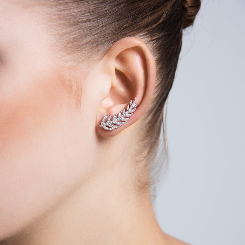 Dainty Silver Feather Ear Cuffs & Climber Earrings