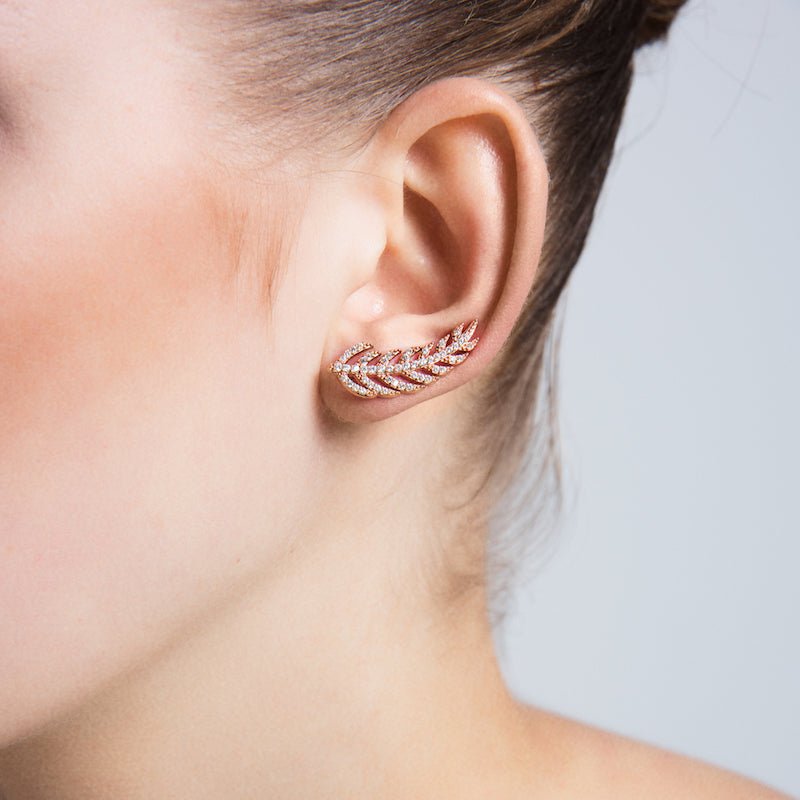 Dainty Silver Feather Ear Cuffs & Climber Earrings