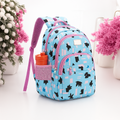 Vibrant Blue Backpack with Pink Accents and Abstract Black and Pink