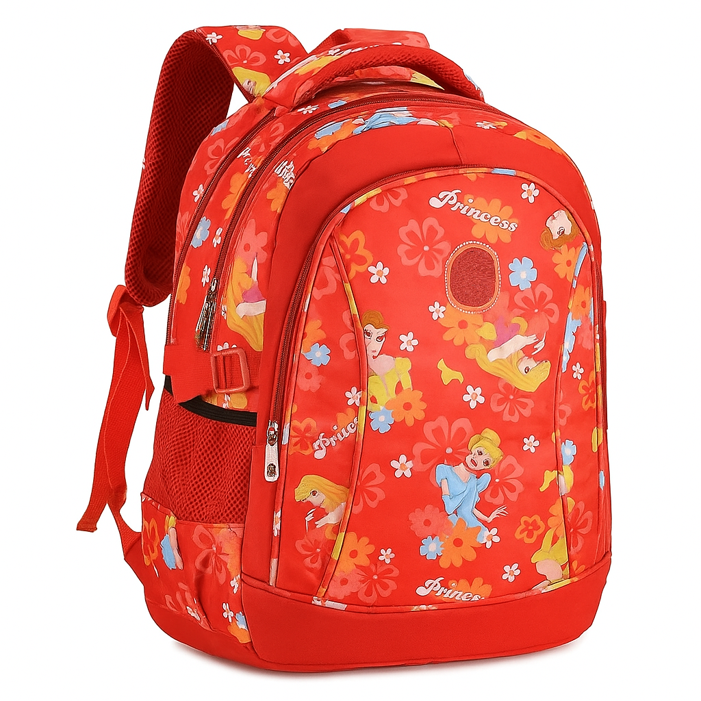 Red Kids' Backpack with Princess and Floral Print