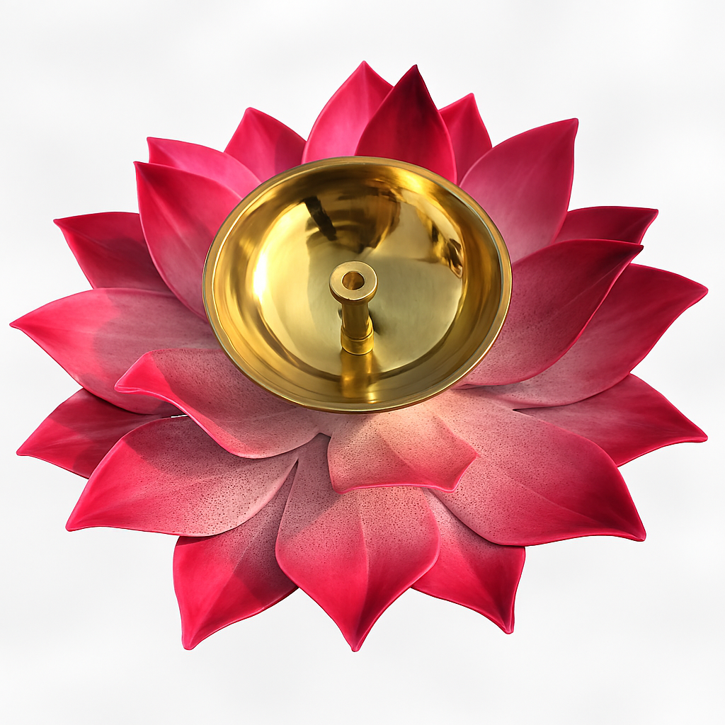 Pink Lotus Diya – Brass Bowl Candle Holder for Puja & Décor