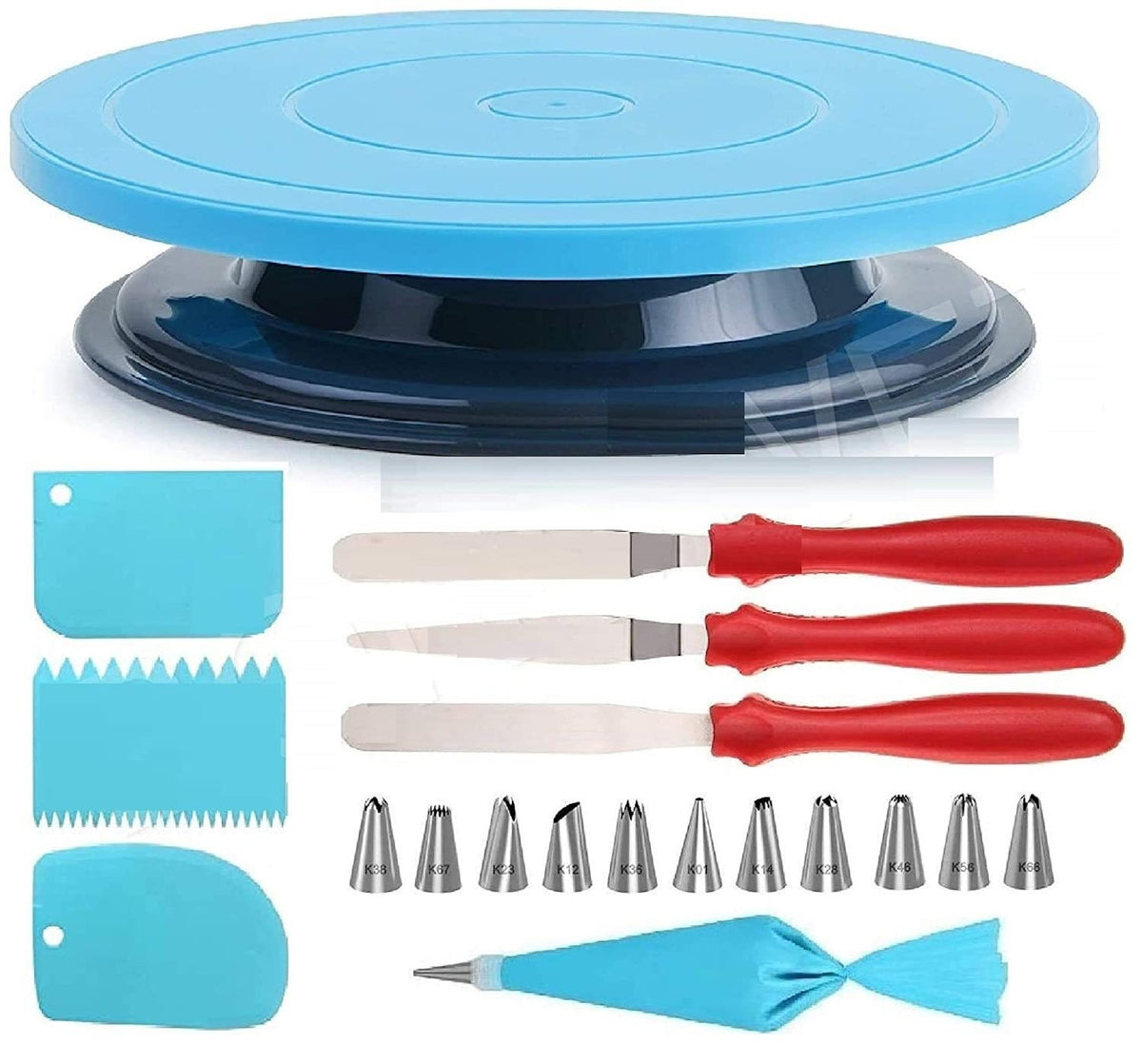 Baking Set Combo of Cake Making Turn Table, 12 Pieces of Cake