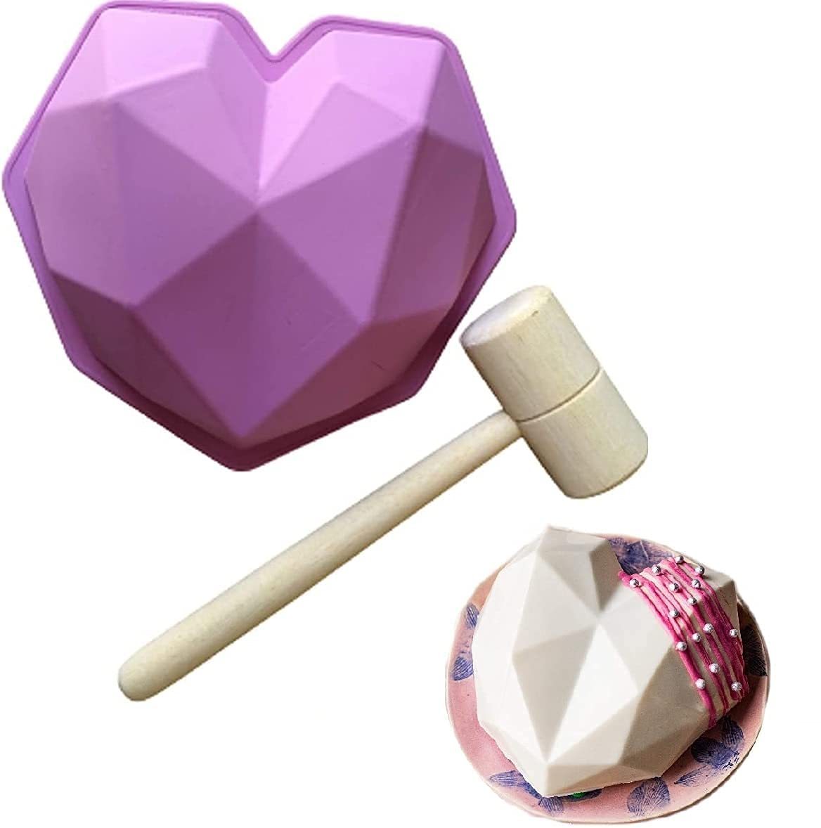 Baking Set 3D Diamond Heart Shape Chocolate/Cake Mold with Hammer,
