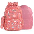 Pink Backpack with Candy and Cloud Pattern, Front