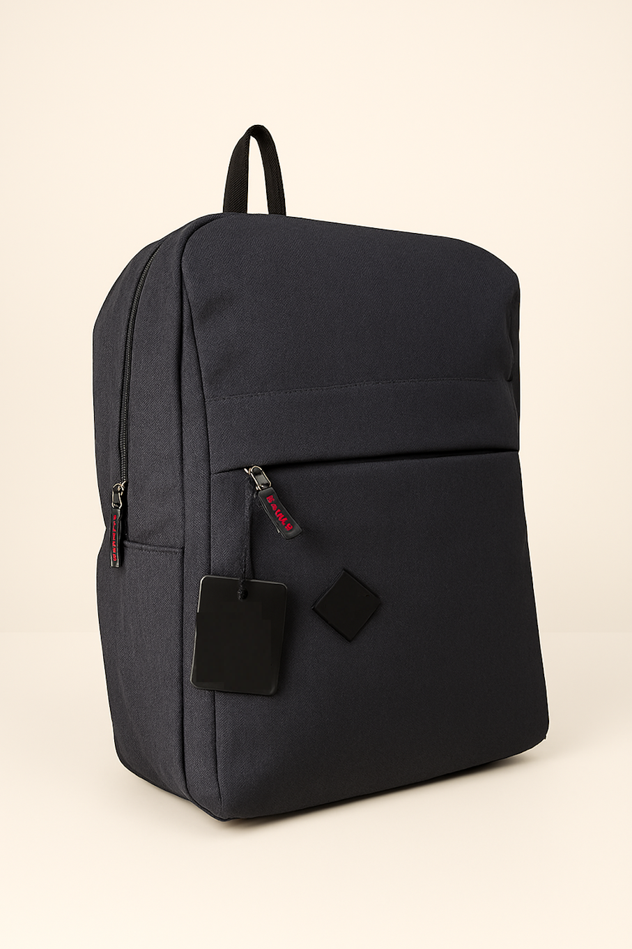 Sleek Black Minimalist Backpack with Front Zipper Pocket