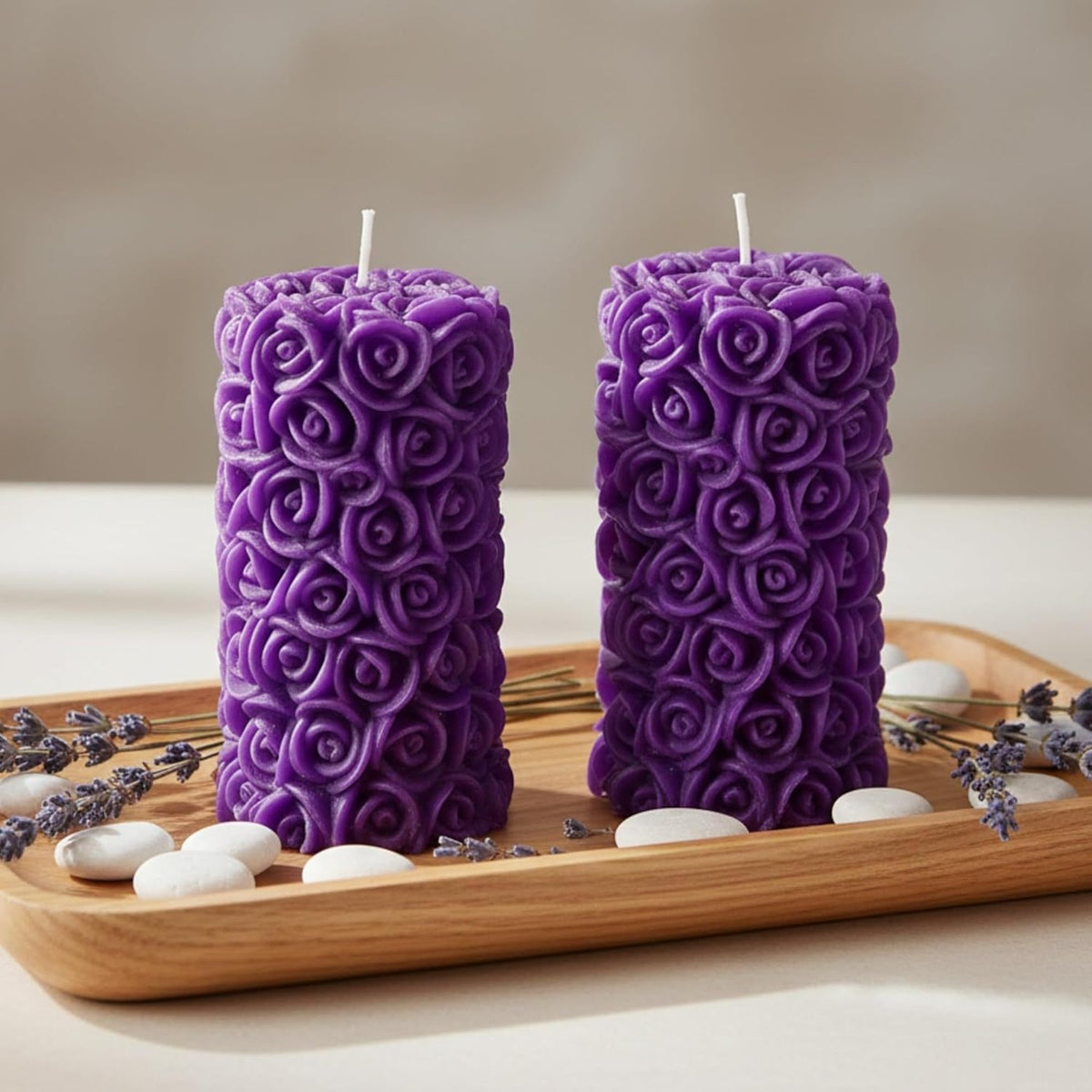 Lavender Scented Purple Rose Pillar Candle