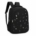 Sleek Black Backpack with Delicate White Daisy and Heart Pattern