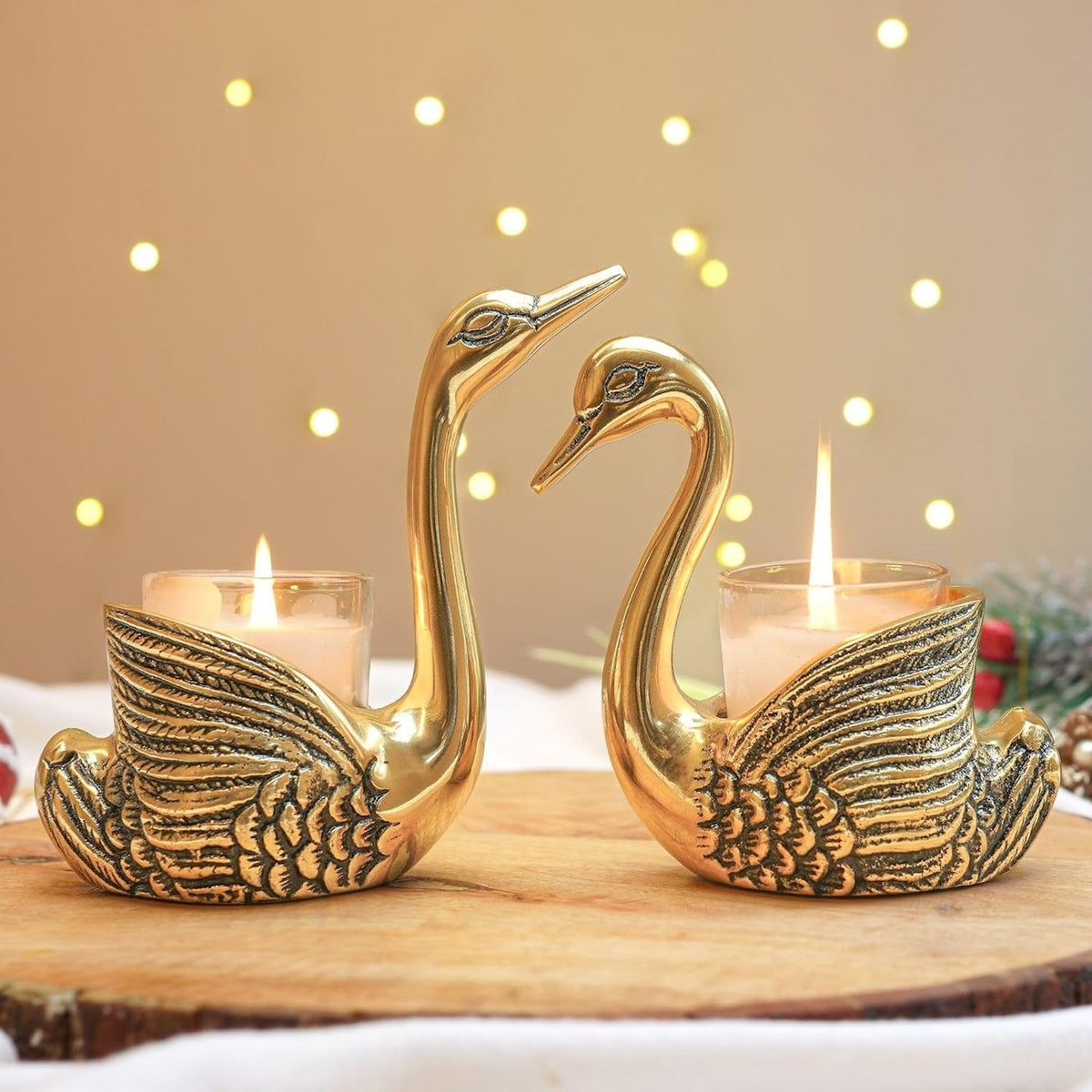 Decorative Swan Shaped Candle Holders – Antique Gold Finish Tealight