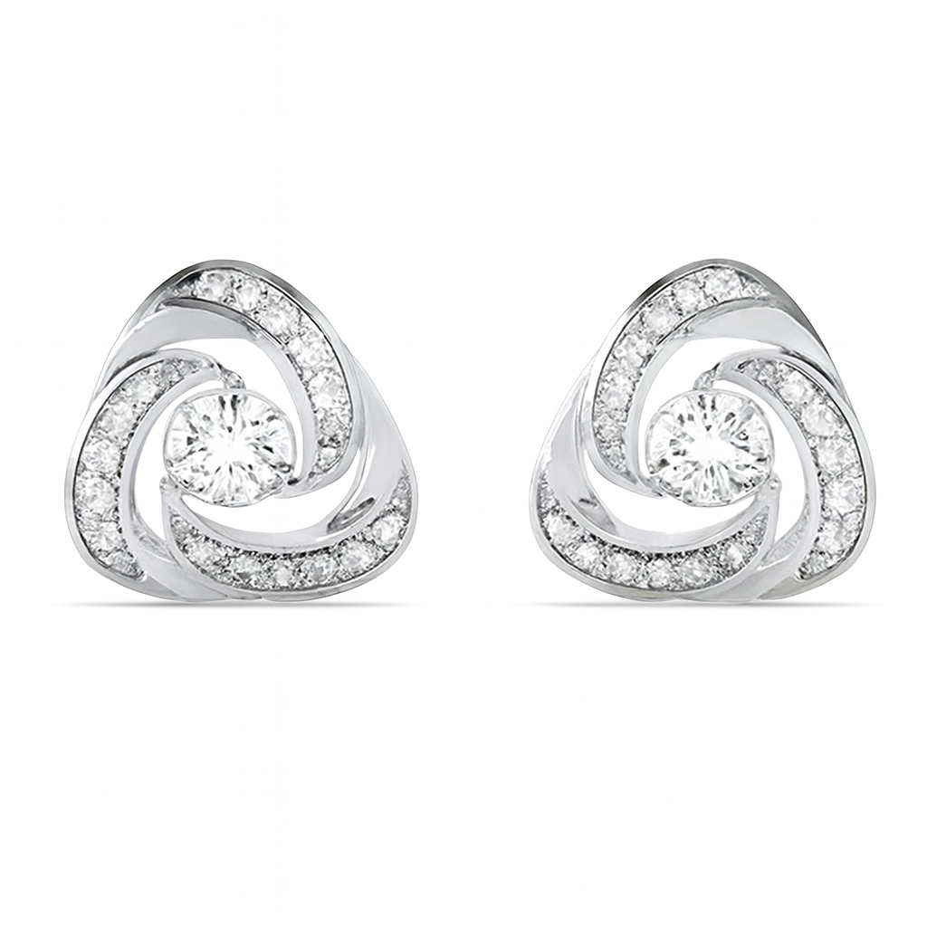 Swirl Diamond Stud Earrings in Silver