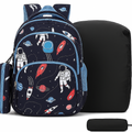 Space-Themed Navy Blue Backpack with Astronaut and Rocket Designs