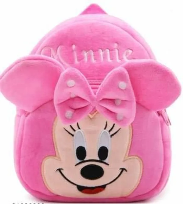 Pink Minnie Velvet Soft Plus Kids School Bag Nursury Class To 5 | Size