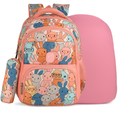 Pastel Pink Backpack with Cute Cartoon Bunny Faces Pattern