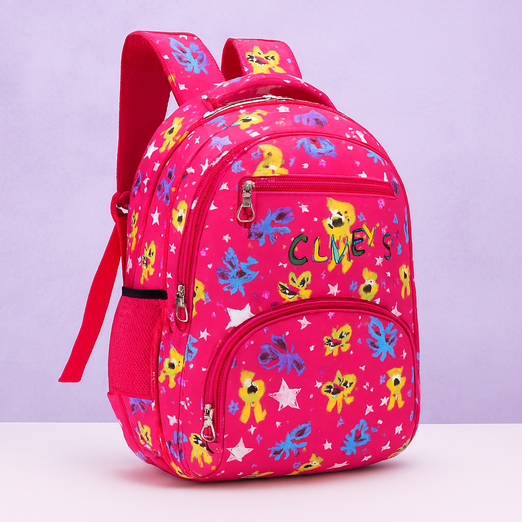 Bright Pink Kids' Backpack with Colorful Butterfly