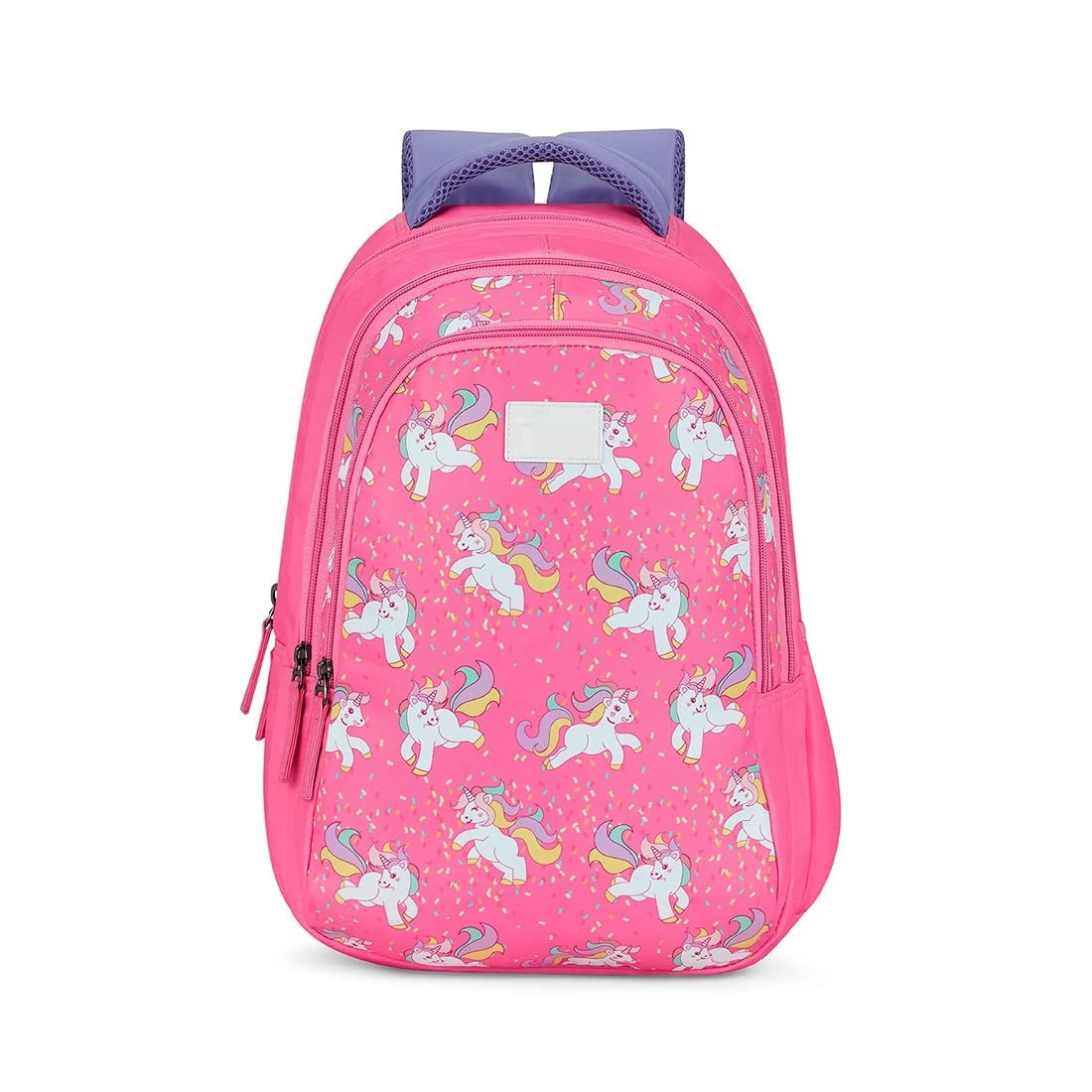 Pink Kids Backpack with Colorful Unicorn Print and Purple Handle