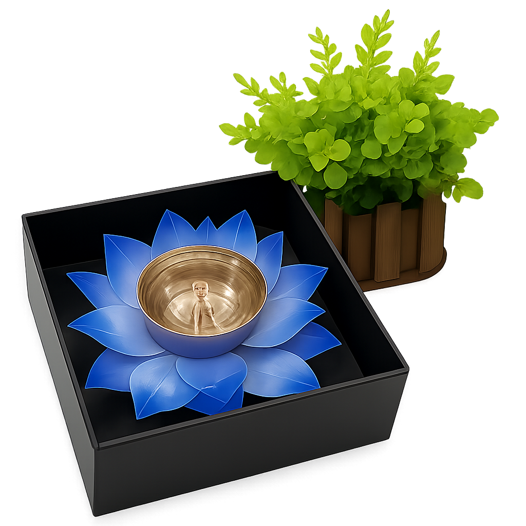 Blue Lotus Diya – Brass Bowl Candle Holder in Gift Box