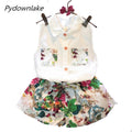 2018 New Fashion Summer Children Girl Set Kids Clothes Flowers Chiffon