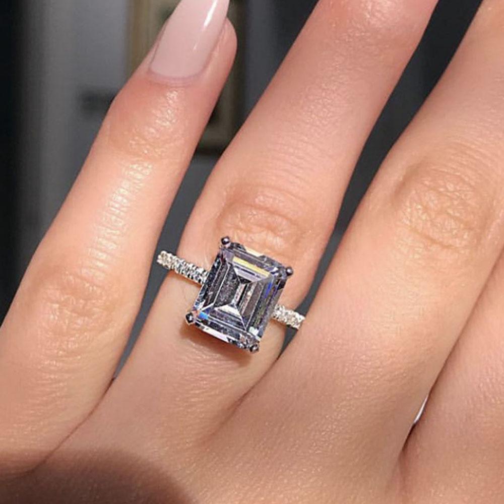 Statement ring 925 Sterling silver Princess cut Diamond Engagement