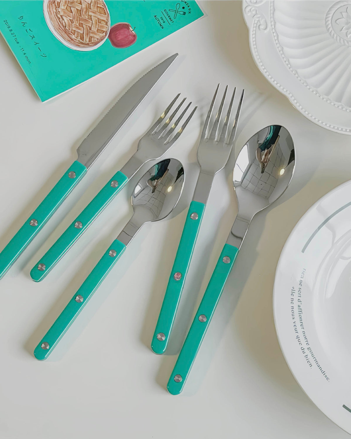 10 Pcs Modern French Rivet Cutlery Set - Bistrot Style Flatware